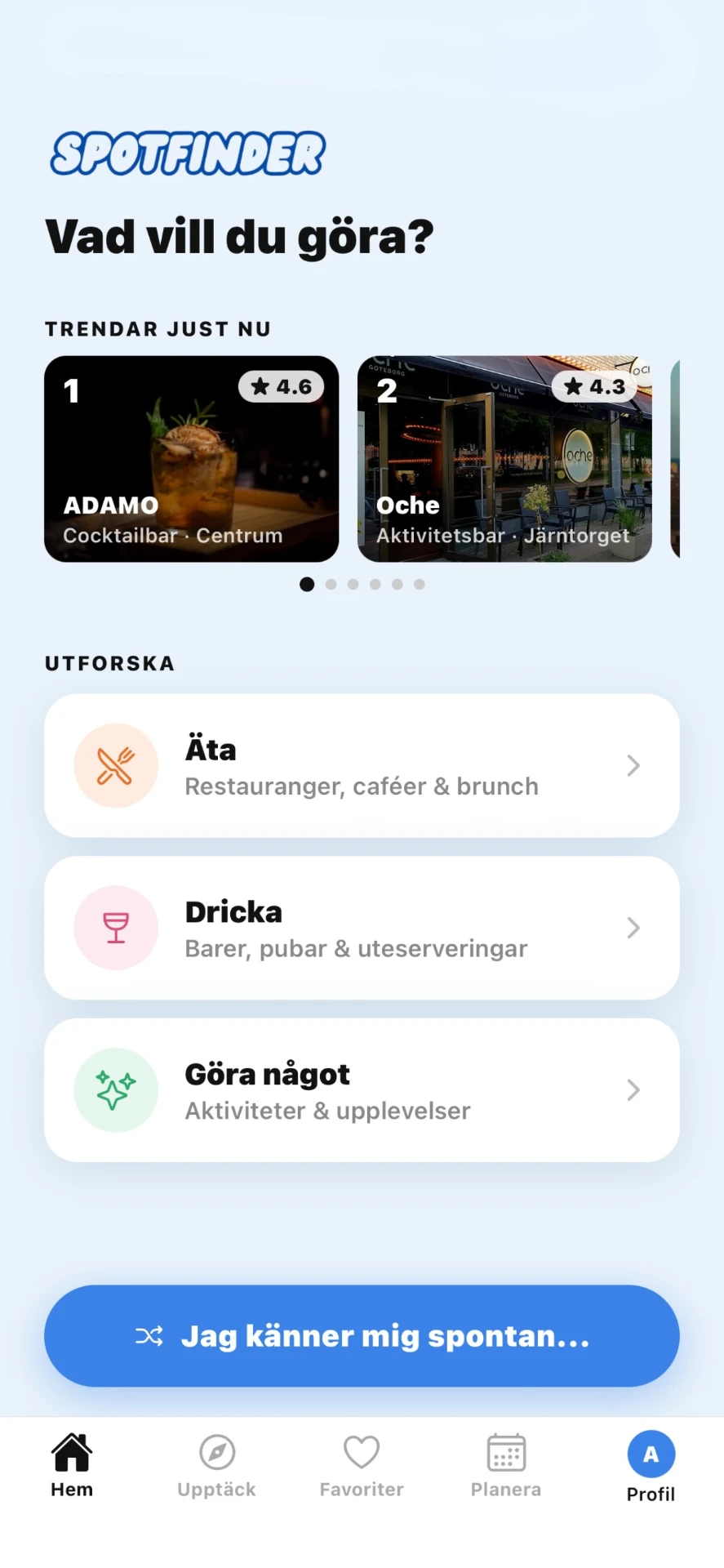 SpotFinder app - upptäck restauranger