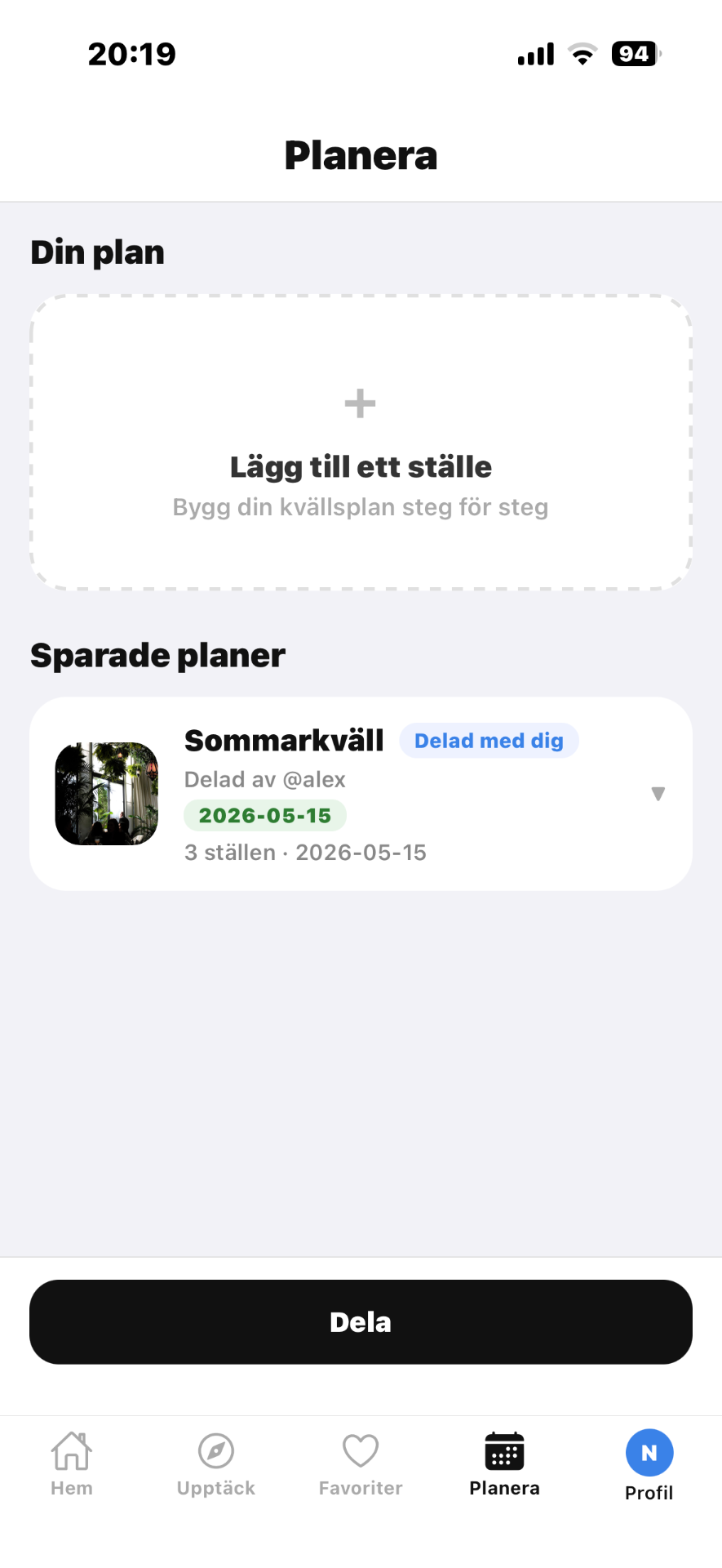 Planera - bygg din kvällsplan