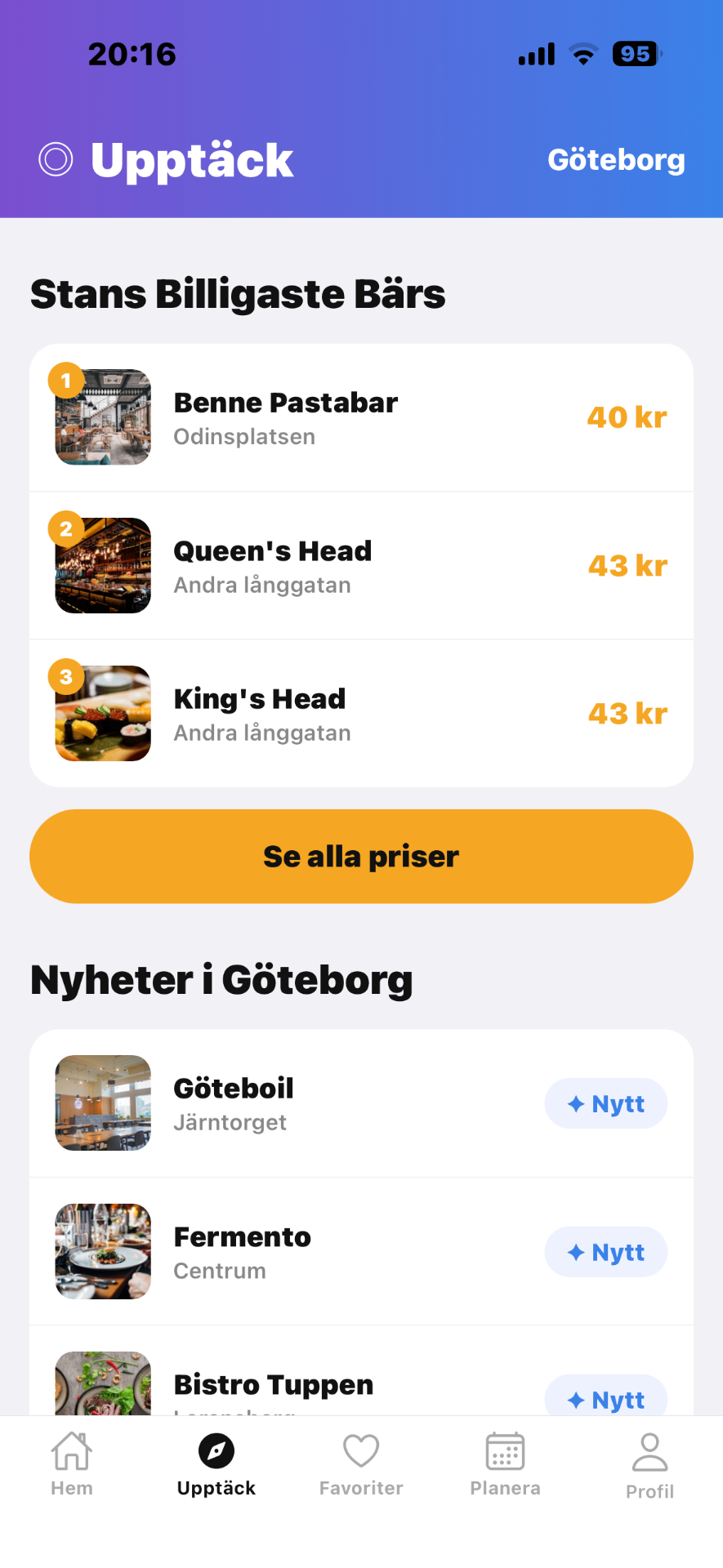 Upptäck - billigaste barer i Göteborg